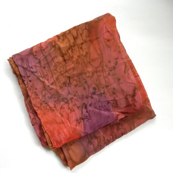Hand Painted Dyed Red Pink Coral Purple Abstract Scarf Wrap - Picture 1 of 6